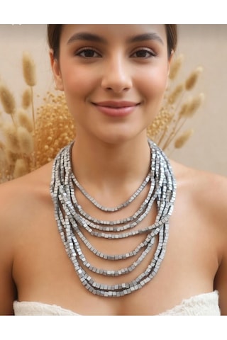 Bambu Küp Ahşap 8'li Çoklu Kolye Silver