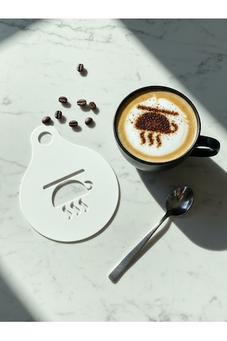Kahve Şablonu Coffee Stencil Kahve Süsleme Aparatı Kalıbı Barista Desen Seti Beyaz