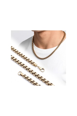 Premium Parlak Ve Şık Oval Arnavut Erkek Çelik Kolye 6mm 55cm 3183eck022 - Gold Renk Altın