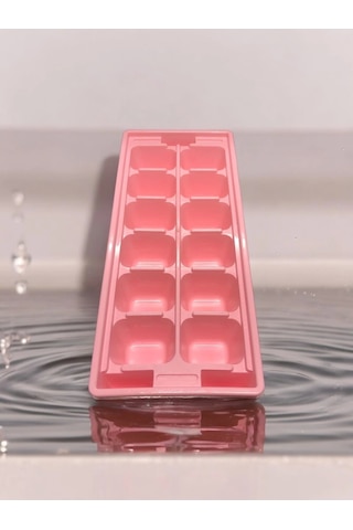 Mybru Pembe Sert Plastik 12 Hazneli Kare Buz Kalıbı Pembe