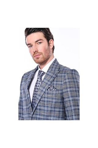 Wessi Ekose Slim Fit Tek Düğme Lacivert Erkek Ceket 001