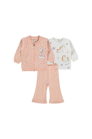Civil Baby Unicorn Nakışlı Hırkalı 6-18 Ay Takım - Pudra