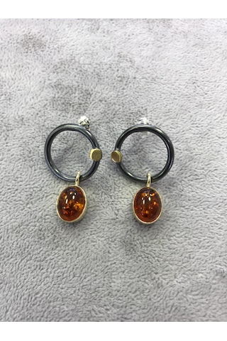 Gumusevi Kehribar Taşli 925 Ayar El Işi Gümüş Küpe