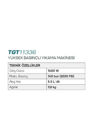 Total Yüksek Basınçlı Yıkama Makinesi 1600 W