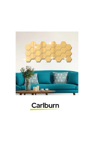 Özel Üretim Dekoratif Modern Altıgen Ev Ofis Duvar Dolap Yapışkanlı Akrilik Gold Ayna Seti 12 Adet