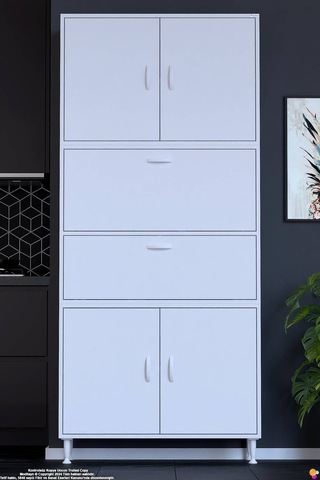 Derin 90 Cm 6 Kapaklı Çok Amaçlı Mutfak Kiler Dolabı Organizer Banyo Çocuk Odası Boy Dolabı Beyaz