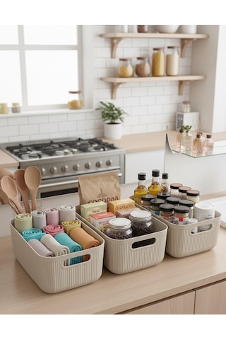 Okyanus Home Linea Smart Box Bej 3'lü Set 2400 Ml Bej