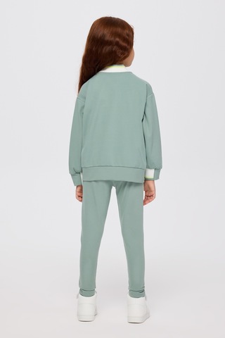 Panço Kız Çocuk Kolej Yaka Yakası Çizgili Fermuarlı Yeşil Sweatshirt