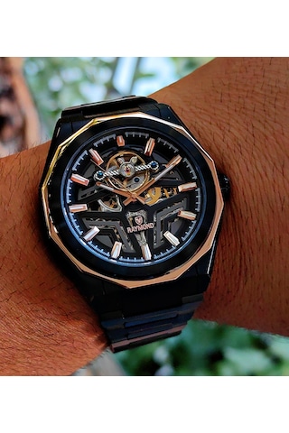 Raymond Çelik Otomatik İskelet Tasarım Erkek Kol Saati Siyah