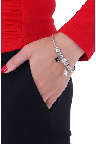 Kadın Taşlı Kelebek Çelik Bileklik Altın Kaplama Gümüş Renk Altın