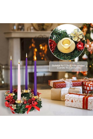 Noel Advent Çelengi 12" Advent Mumluk Halkası Yapay Yeşil Kırmızı