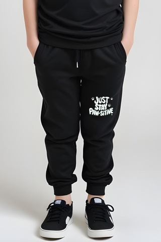 Just Stay Paw Baskılı Kız Çocuk Tişört Ve Eşofman Alt-üst Takım Siyah