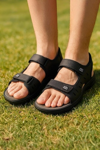 Günlük Erkek Sandalet Kalın Ortopedik Dikişli Taban Cırtlı Havuz Deniz Ayakkabısı 5201 Siyah