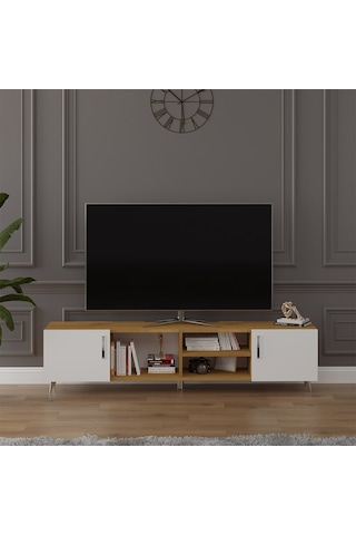 Asra Trend Tv Ünitesi T-11 %100 MDF 180 cm Tv Sehpası Dolaplı Raflı Beyaz-Petra