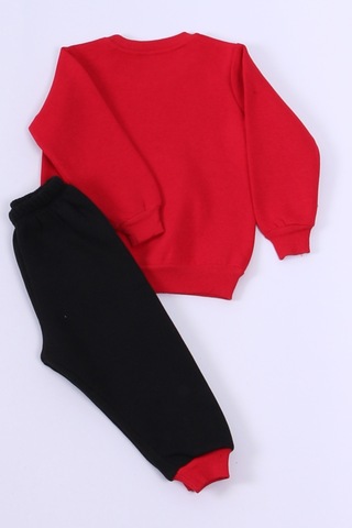 Erkek Bebek 3 İplik Eşofman Takımı Ayıcık Baskılı A40 Kırmızı
