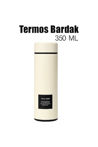 Paslanmaz Çelik Termos Su Şişesi 350ml Vakumlu Kapak Krem İthal Ürün Krem