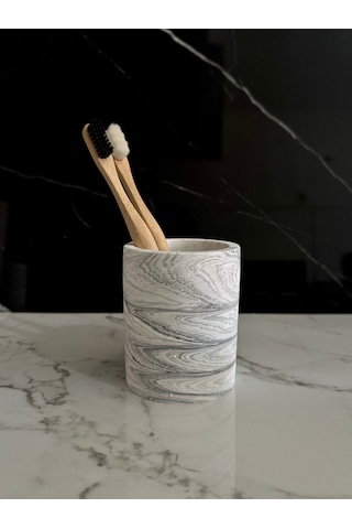 Beton Kalemlik Ofis Masaüstü Dekoratif Kalem Kutusu El Yapımı Silindir Minik Beton Obje Diş Fırçalık Beyaz-siyah