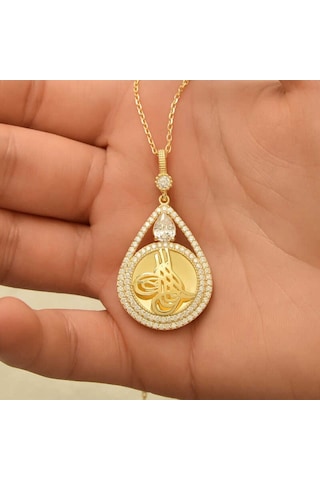 Casera's Gümüş Gold Kaplama Damla Tuğralı Kadın Kolye Csr2184956 Gümüş