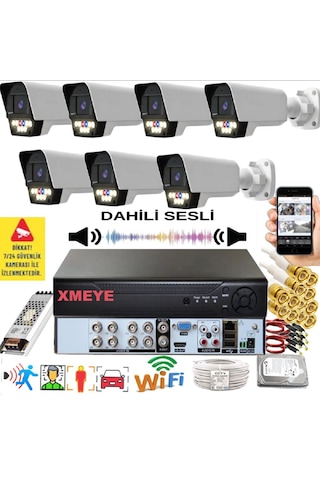 7 Li Sesli Araç İnsan Yüz Ve Hareket Algılayan 5 Mp Lens 9 Warm Led Gece Renkli Kamera Seti 5909ws
