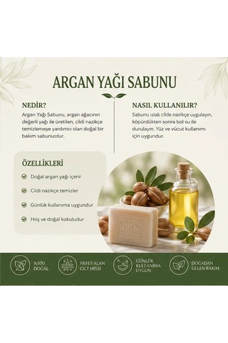 Argan Yağı Sabunu Doğal El Yapımı 100g-3 Adet Karışık