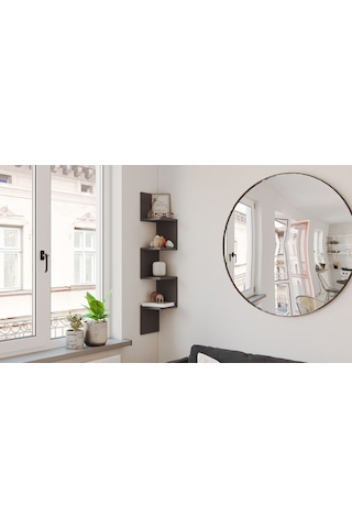 Yurudesign Shelf R9 Köşe Duvar Rafı Modern Kitaplık Antrasit