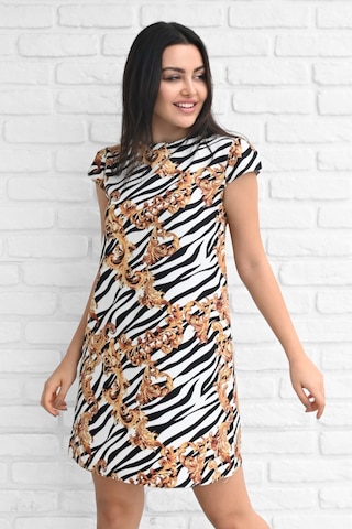 Kadın Desenli Kısa Kollu Elbise 5167-23 001