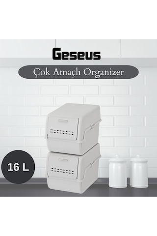 Geseus Motek 8 Lt Organizer 2 Li Çok Amaçlı Kapaklı Saklama Kutusu Beyaz