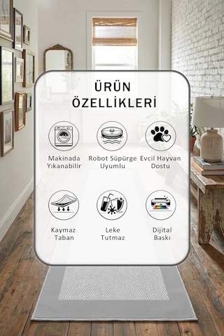 Yıkanabilir Yolluk 128 Açık Gri