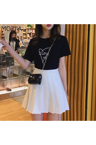 Yaz Kadın Pileli Etekler Bayan Mini Etekler Yüksek Bel Beyaz Siyah Etekler Tatlı Kız Etekler Siyah