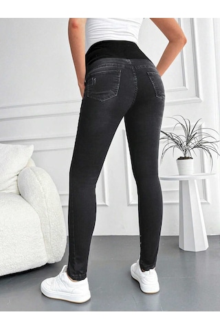 Kene Jeans Kadın Füme Hamile Esnek Karın Bantlı Tırnaklı Dar Paça Jeans Pantolon