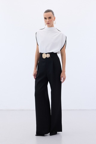 Sateen Aksesuarlı Pantolon - Siyah-136560 Siyah
