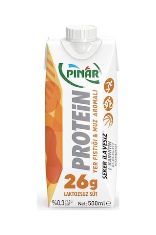 Pınar Protein Yer Fıstıklı Ve Muz Aromalı Laktozsuz Süt 500 Ml X 6 Adet
