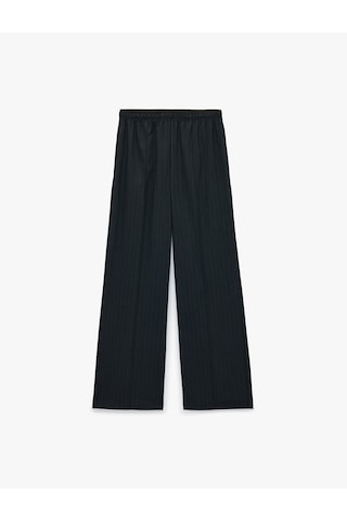 Koton Yüksek Bel Lastikli Cep Detaylı Çizgili Geniş Paça Pantolon Lacivert Çizgili 7wak40060uw