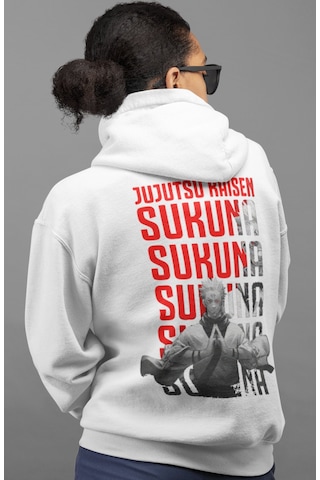 Sevbano Jujutsu Kaisen Ryomen Sukuna Anime Sırt Baskılı Unisex Oversize P beyaz
