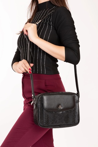 Gondol Yılan Deri Baskılı Şık Omuz Çanta Ysm.1984 Siyah Yılan