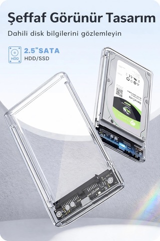 2.5 '' Harici Sabit Sürücü Muhafazası, 6gbps Usb C 3.1 Gen 2 - Sata Iıı Aletsiz Şeffaf Harici Sabit