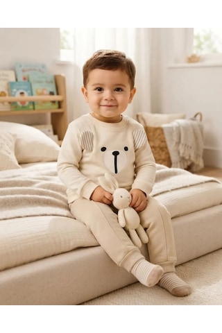 Minaminokids Alt Üst Takım Erkek Bebek Bej Renk Kulak Detaylı Kışlık