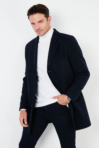Buratti Slim Fit Tek Yırtmaçlı Düğmeli Mono Yaka Kaşe Erkek Kaban 5840098 Lacivert