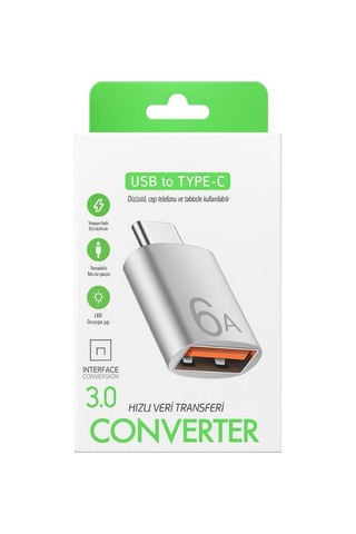 Schitec 6a Usba To Type-c Dönüştürücü Adaptör Hızlı Şarj & Veri Aktarım Adaptörü J624 Gümüş