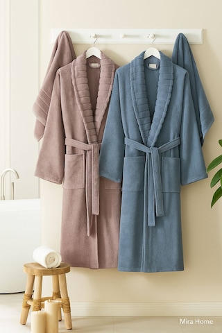 4 Parça Soft Elegance Banyo Aile Bornoz Seti %100 Pamuklu Mavi