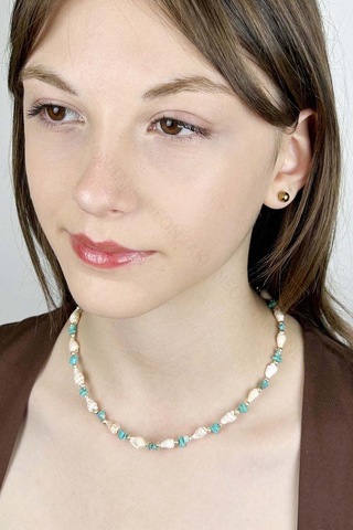 Deniz Kabuğu Kolye 426, Turkuaz - Beyaz Çok REnkli