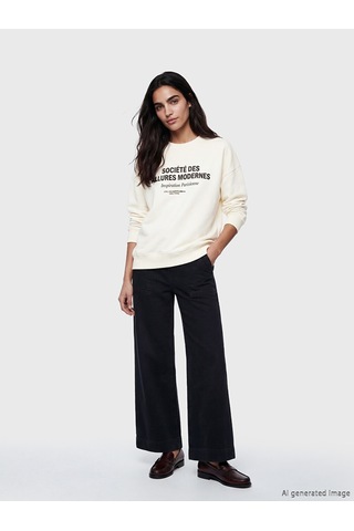 Lcw Vision Ekru Bisiklet Yaka Baskılı Oversize Kadın Sweatshirt