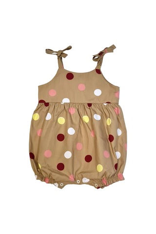 100% Pamuk Puantiyeli Askılı Yazlık Kız Bebek Tulum Kahverengi