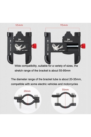 Ebitda Promend Sjj-297 Alüminyum Bisiklet Cep Telefonu Braketi, Titanyum Gümüş, Döndürme Ayarlanabilir, 360 Eksen, Geniş U Gümüş