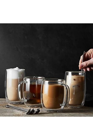 Sorrento Çift Camlı Kulplu 2&apos Li Espresso Bardak Seti, 134 Ml, Cam, Şeffaf Cam