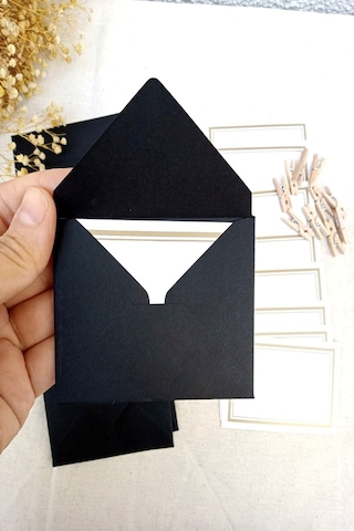 Siyah 5 Adet Mandallı Zarflı Not Kartı Seti- Hediye Kartı - Tebri