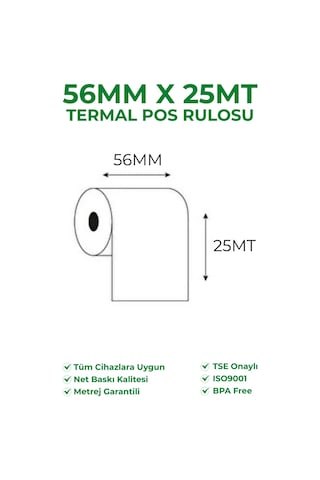 56x25 Termal Rulo Yazarkasa Pos Rulosu 24 Paket 240 Adet Tse Belgeli Bpa Free