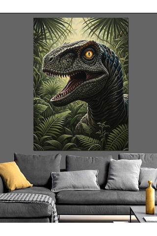 Dinozor T-rex Korkunç Yaratık Dekoratif Kanvas - Mdf Ahşap Tablo