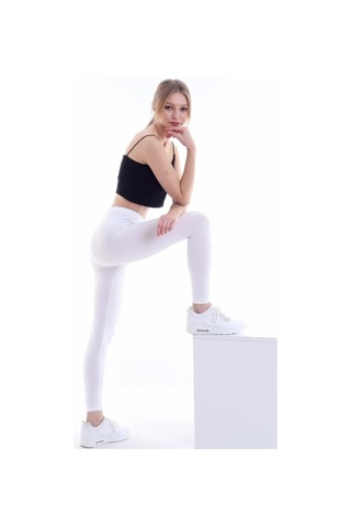 Self Clothing Kadın Ekru Penye Kumaş Tayt Yüksek Bel Slf1290Ekru