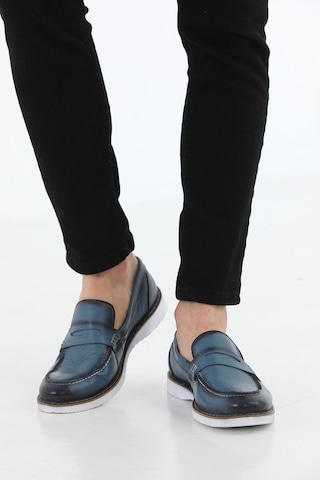 M.Karaca Hakiki Deri Ortopedik Klasik Erkek Ayakkabı mavi beyaz